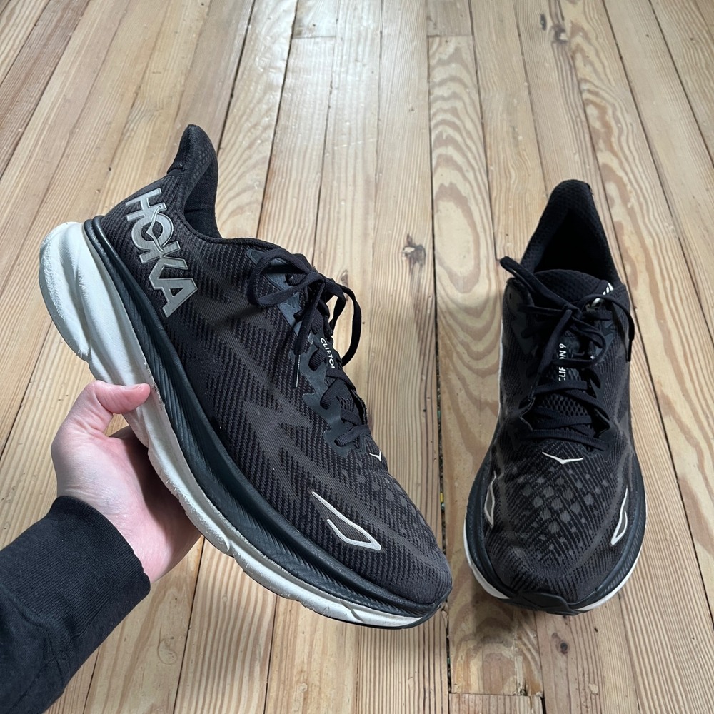 Hoka Clifton 9 Running Shoes Mens 14 Black White Road Trainers 1127895-BWHT